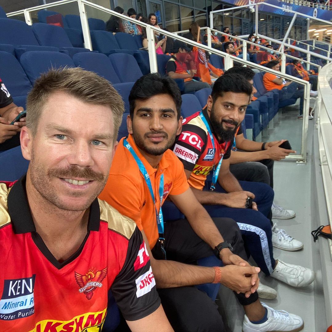 David Warner was seen cheering SRH from the stands on Monday 