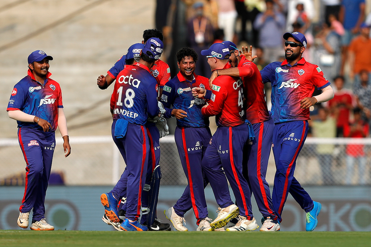 DC players celebrating a wicket in IPL 2022