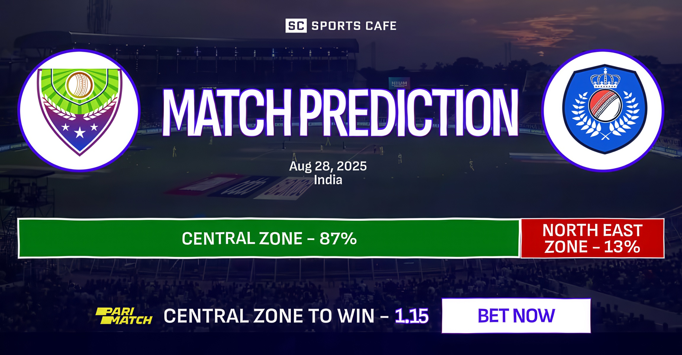 Central Zone vs North East Zone Match Prediction