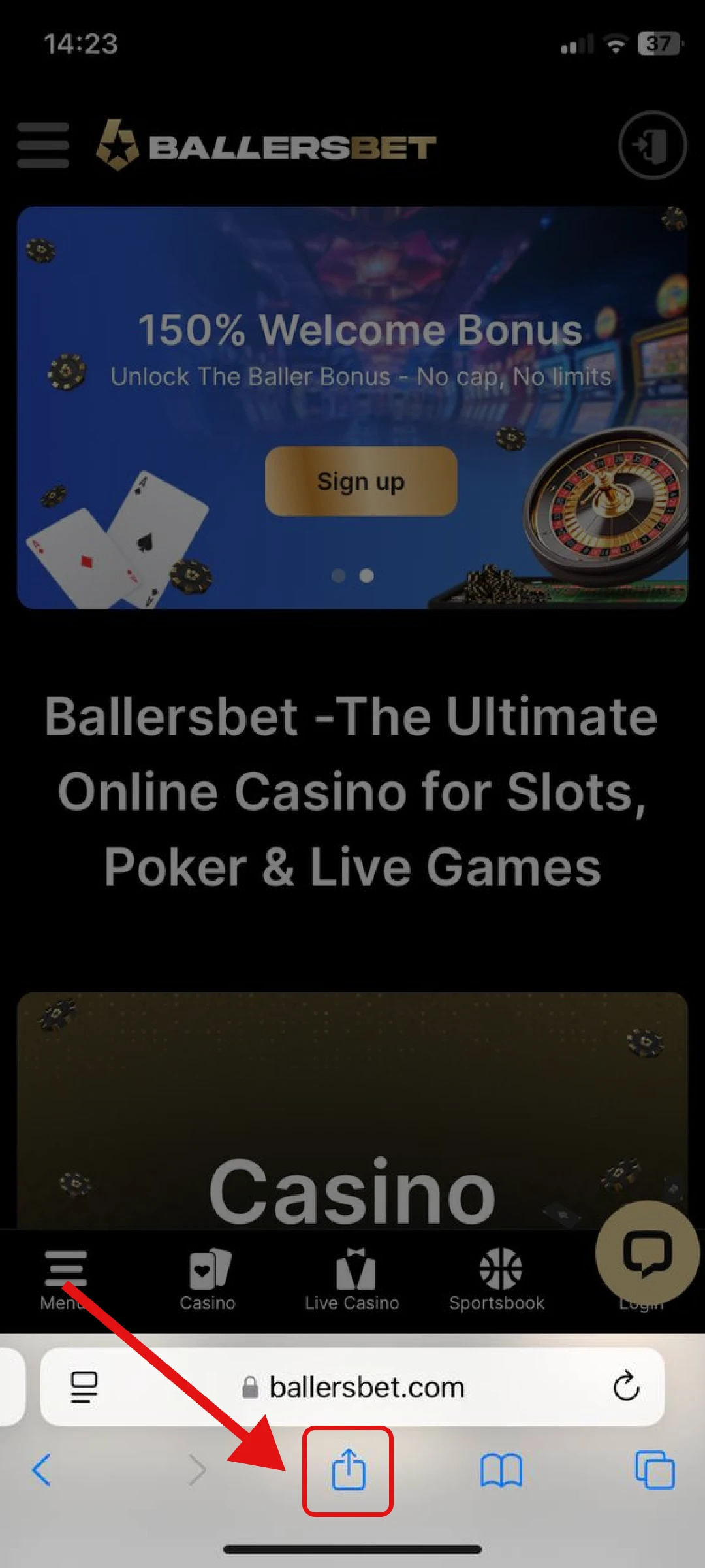 Tap the “Share” icon at the bottom.