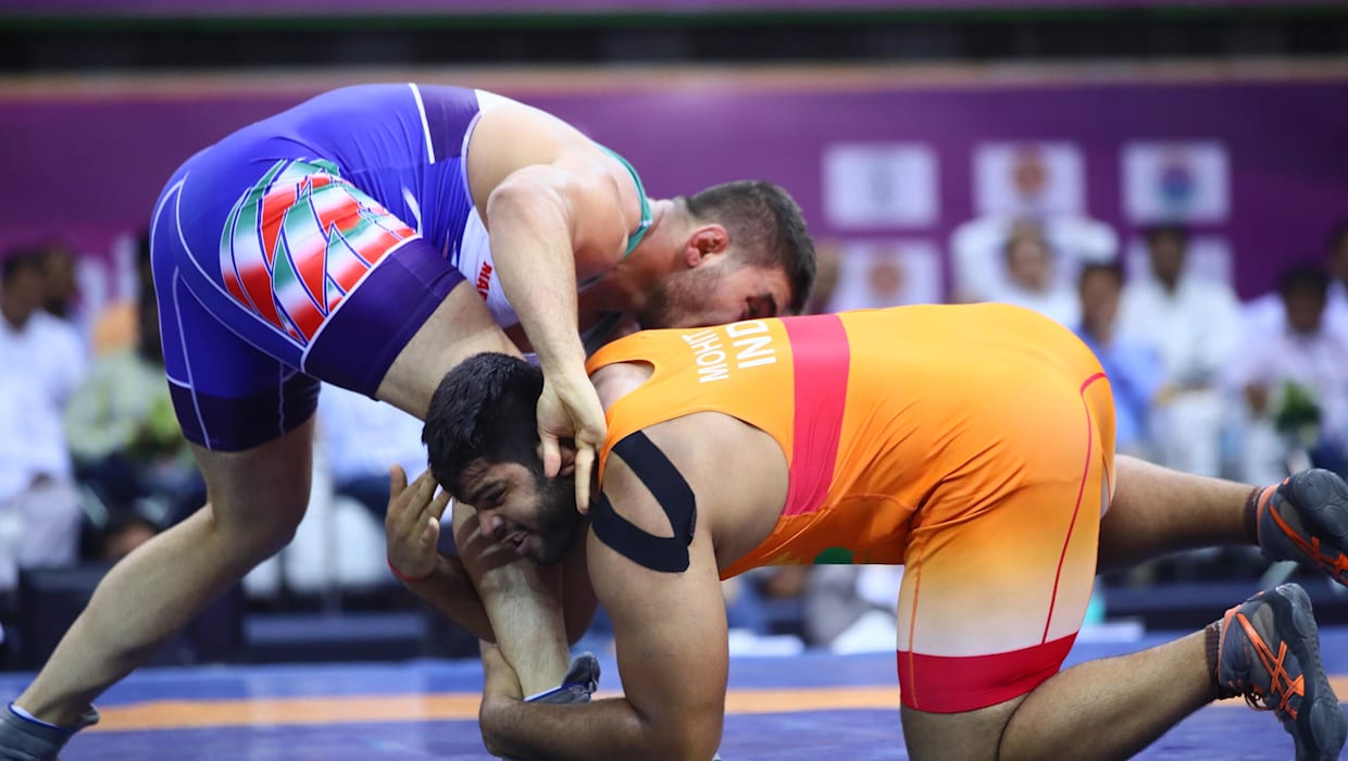 Wrestler Mohit in action. 